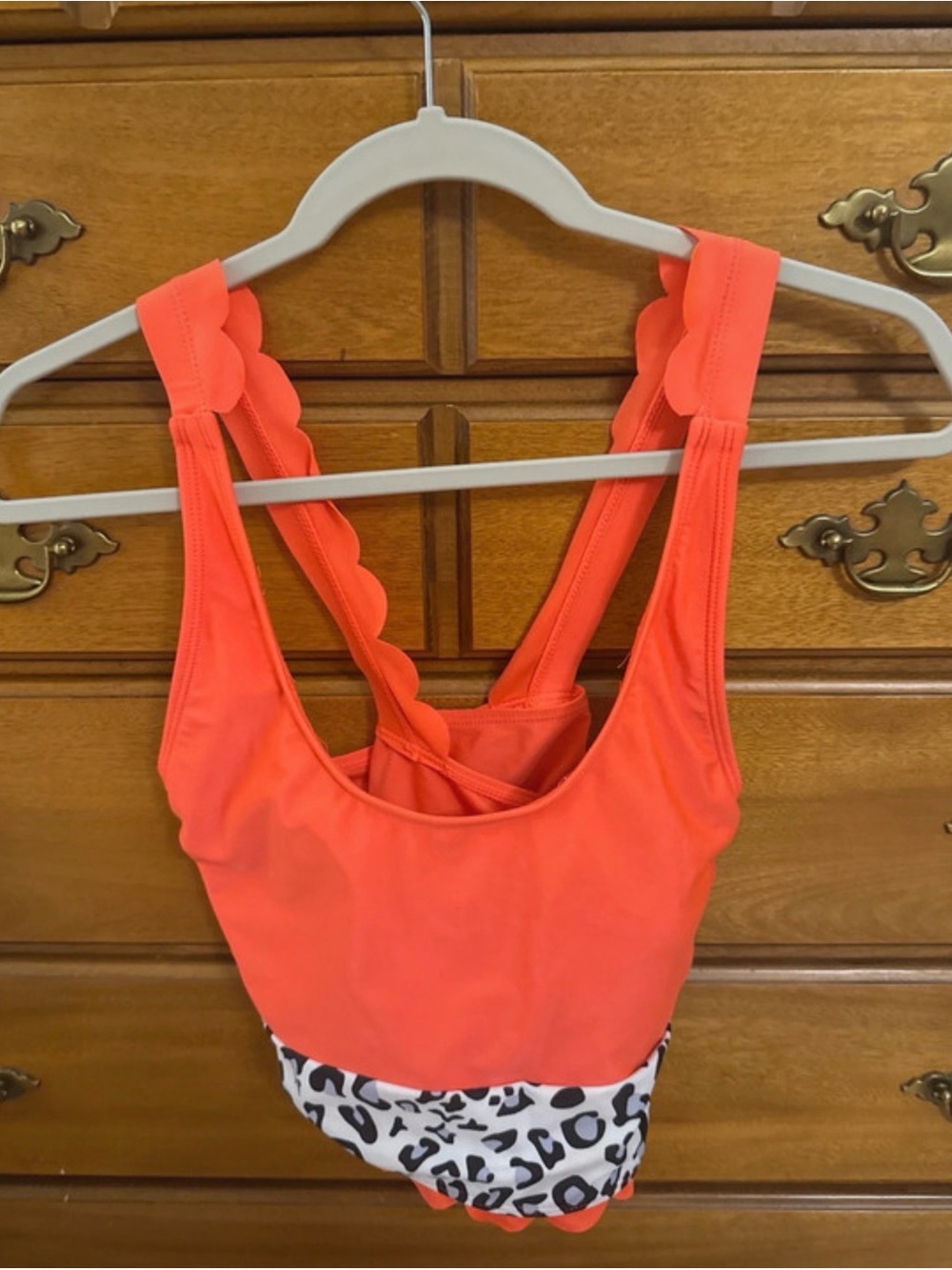 Girls' Coral Bathing Suit Set with Leopard Trim